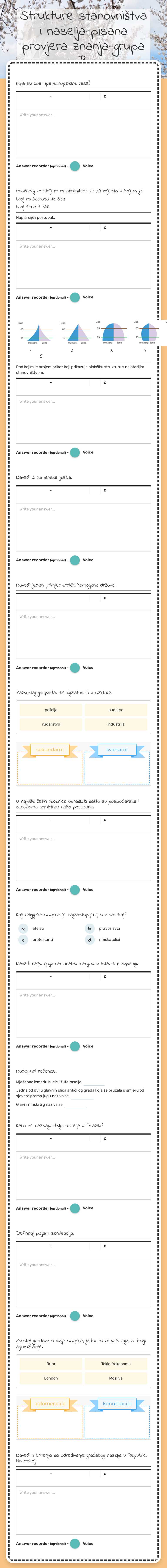 Strukture stanovništva i naselja-pisana provjera znanja-grupa B worksheet preview