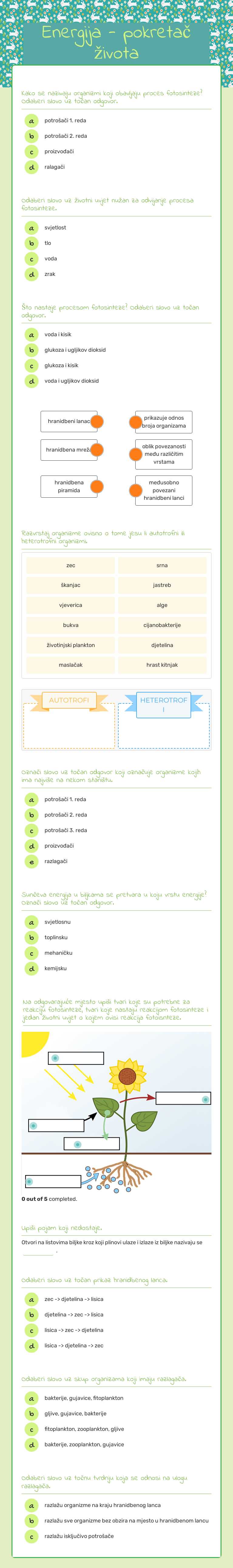 Energija - pokretač života worksheet preview image