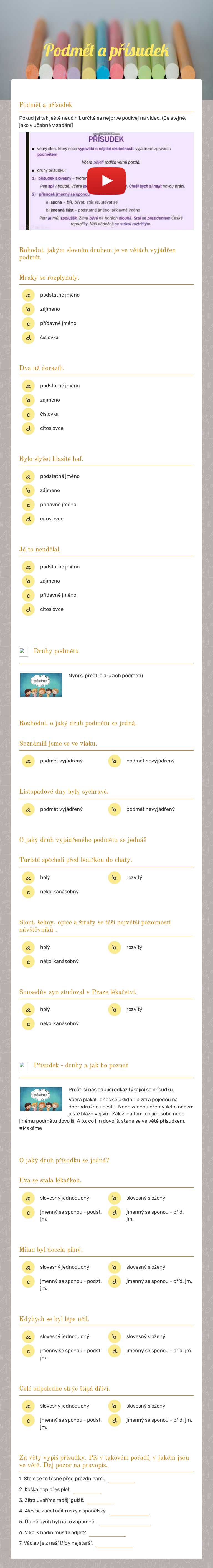 Podmět a přísudek worksheet preview image