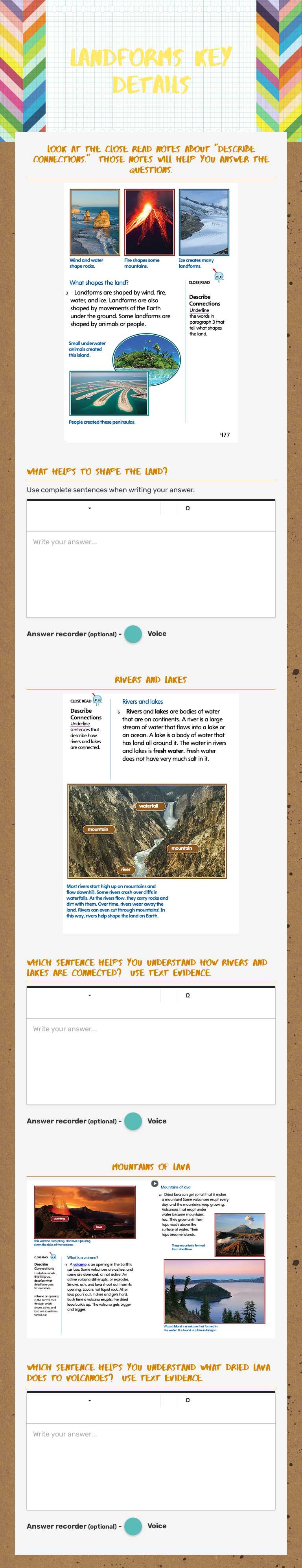 Landforms Key Details Grade 2 worksheet preview