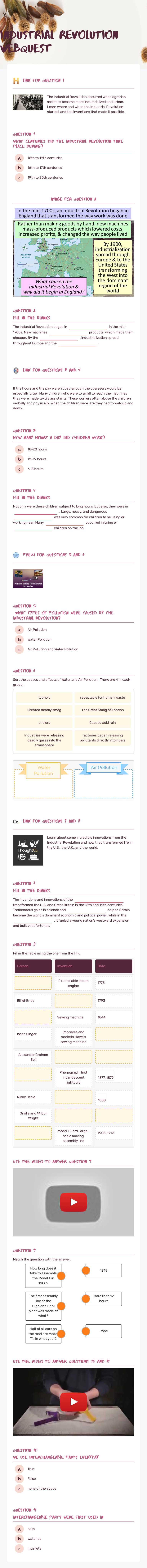 Industrial revolution webquest worksheet preview image