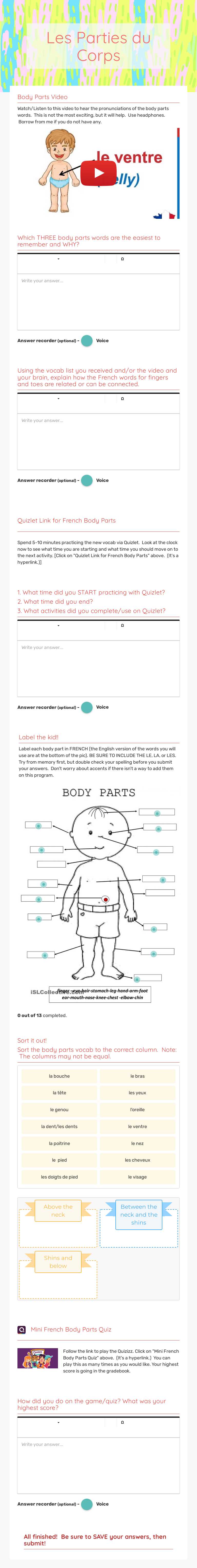 Les Parties du Corps worksheet preview image