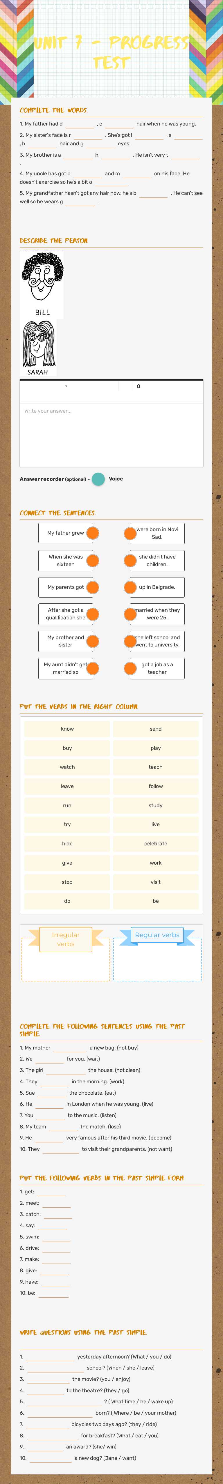 Unit 7 - Progress test Grade 5 worksheet preview