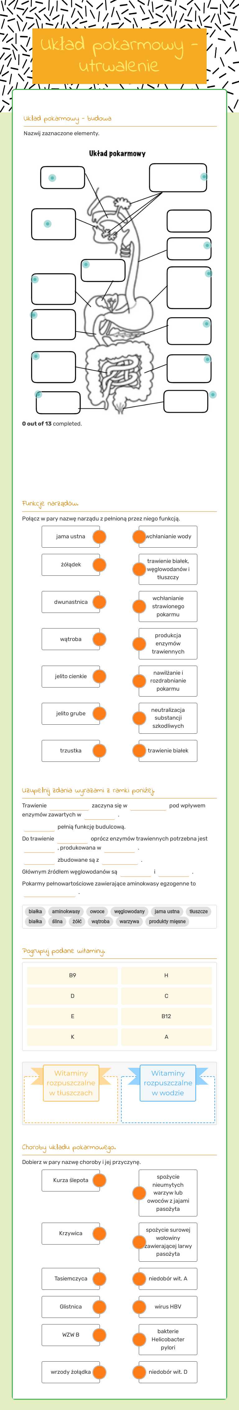 Układ pokarmowy - utrwalenie worksheet preview image