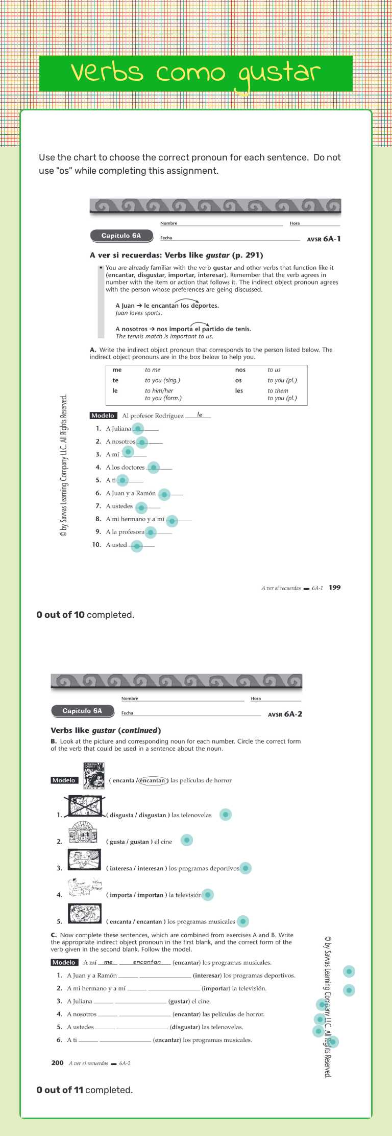 Verbs como gustar worksheet preview image