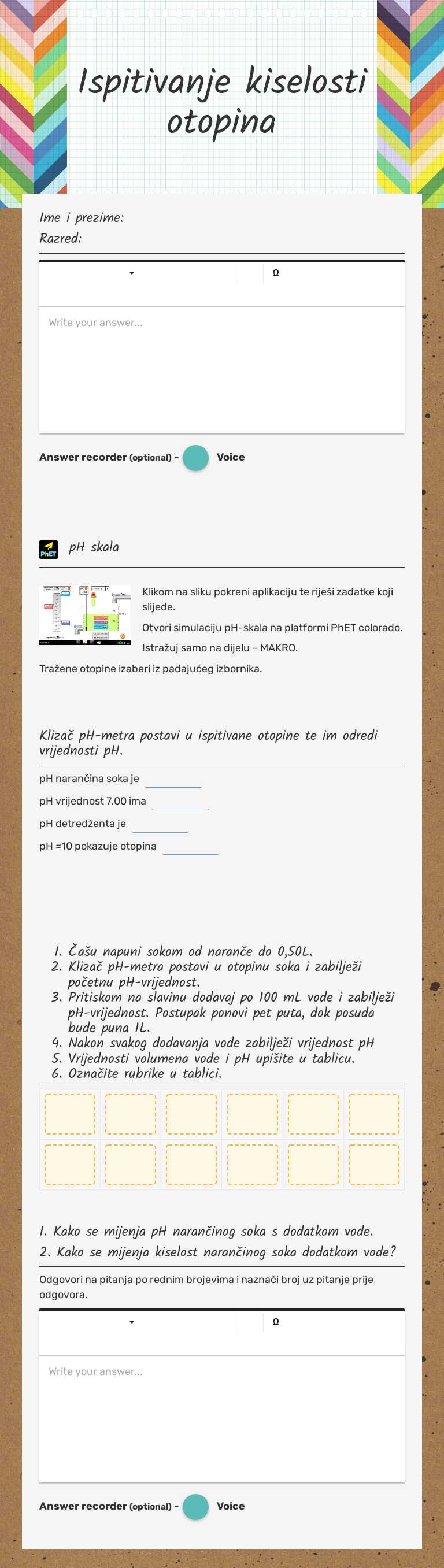 Ispitivanje kiselosti otopina worksheet preview image