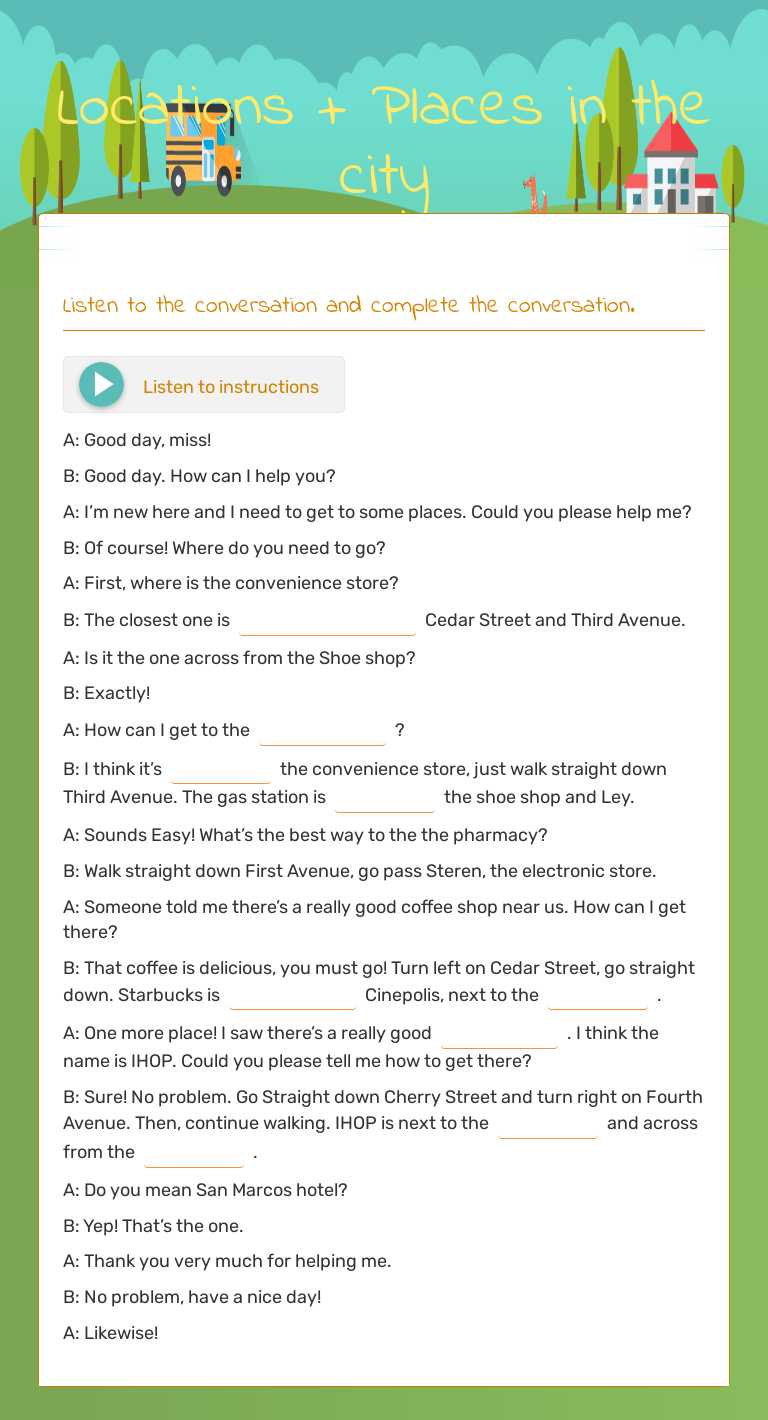 Locations + Places in the city worksheet preview