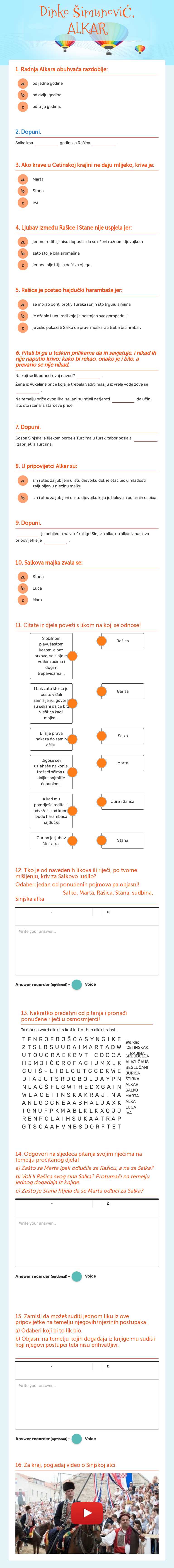 Dinko ŠimunoviĆ, ALKAR worksheet preview image