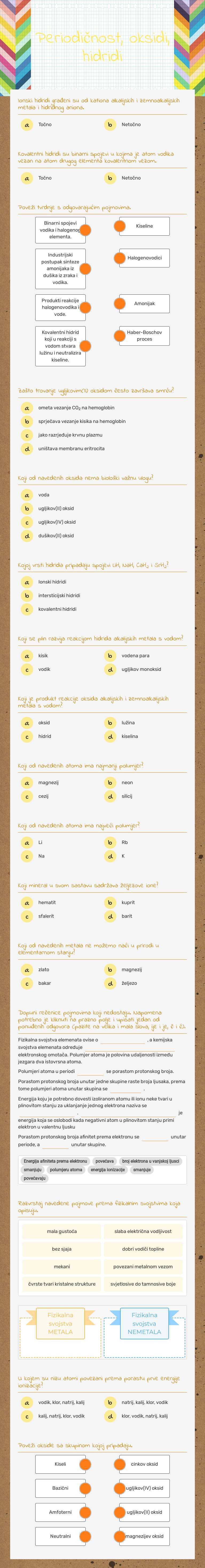 Periodičnost, oksidi, hidridi worksheet preview image