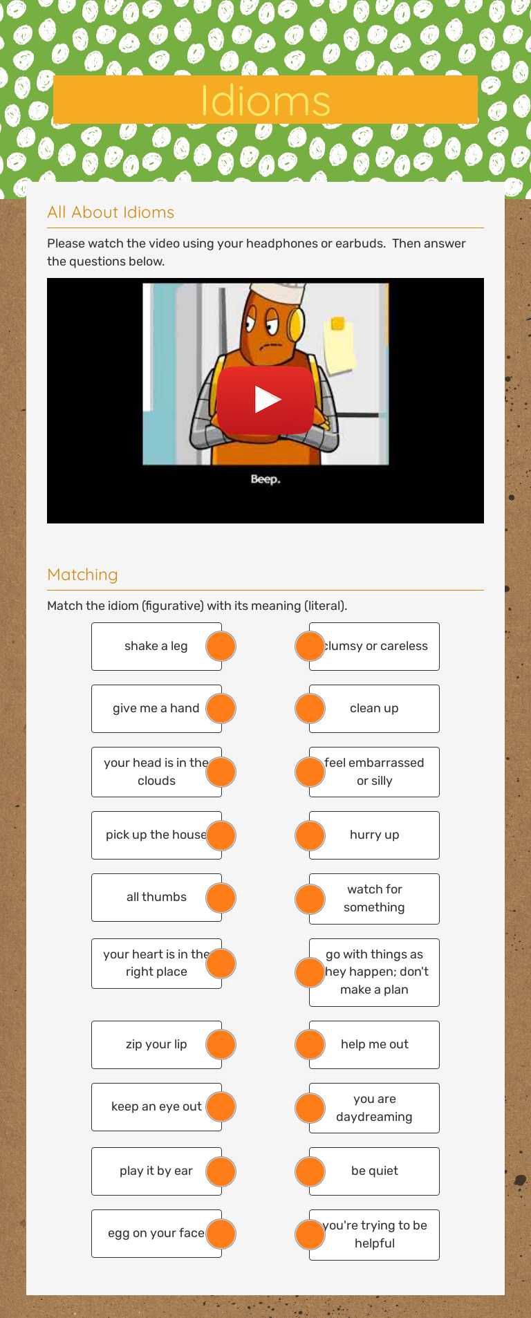 Idioms worksheet preview image