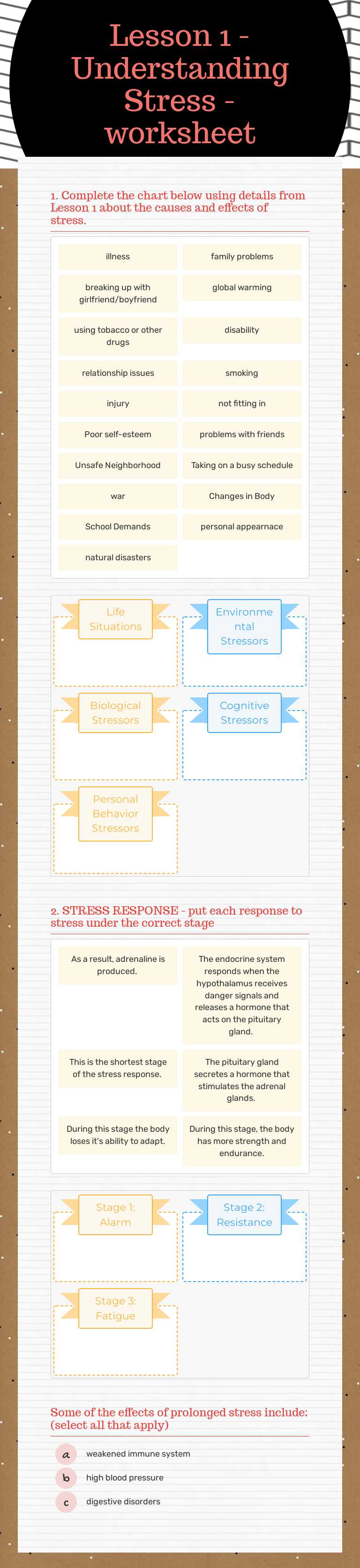 Lesson 1 - Understanding Stress - worksheet worksheet preview image