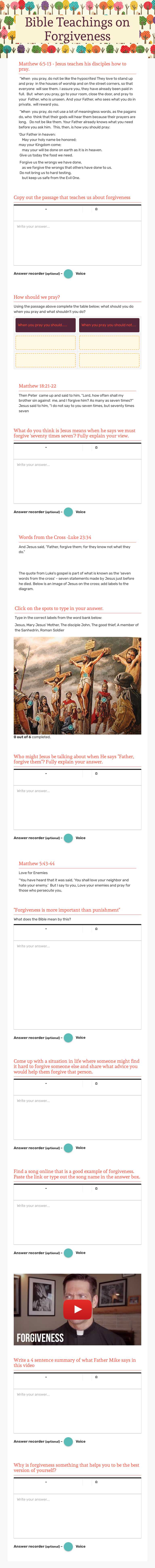 Bible Teachings on Forgiveness worksheet preview image