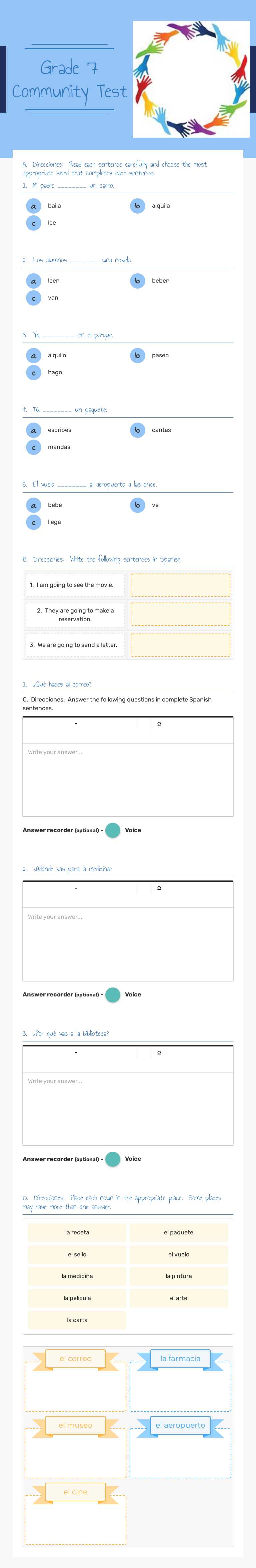 Grade 7 Community Test worksheet preview image
