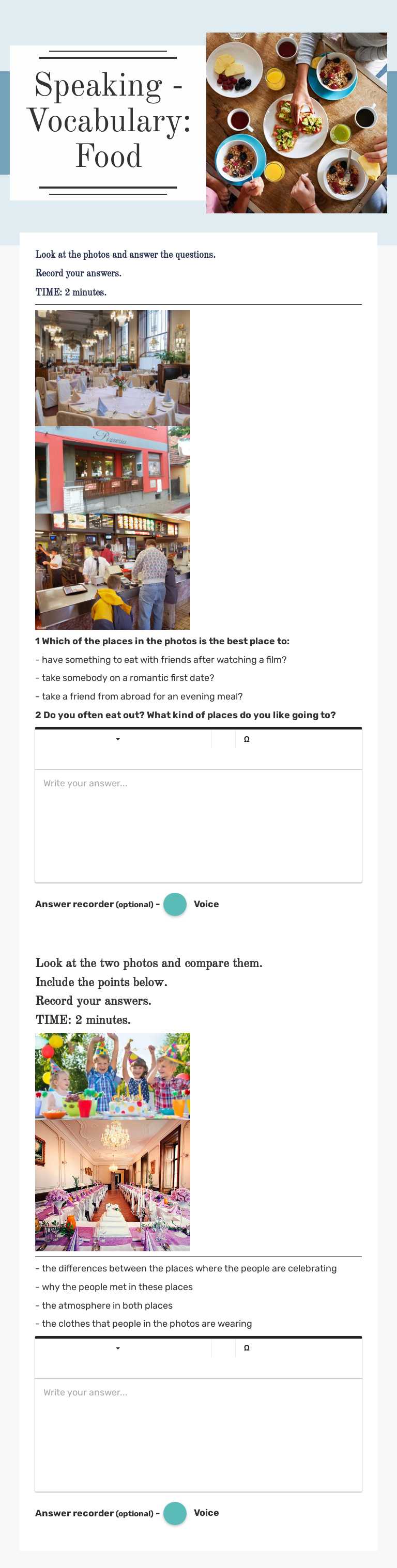 Speaking - Vocabulary: Food worksheet preview image