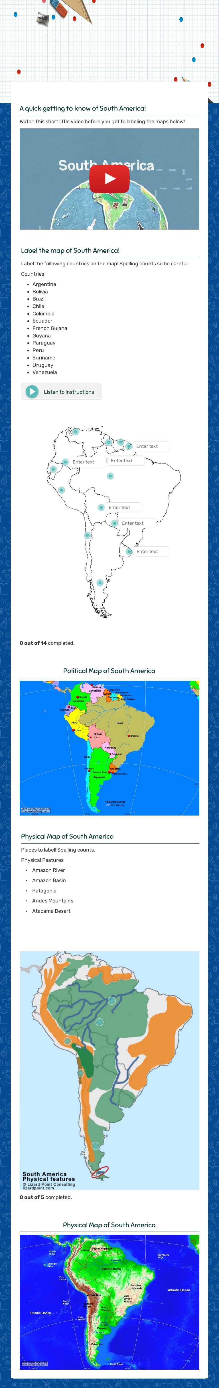BrOOKs (8th and Virtual) Getting to know South America Grade 6 worksheet preview