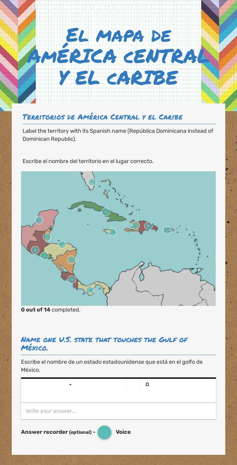 El mapa de AmÉRICA cENTRAL  Y EL cARIBE worksheet preview image