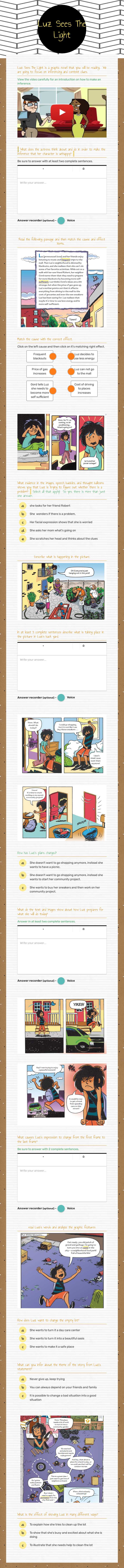 Luz Sees The Light worksheet preview image