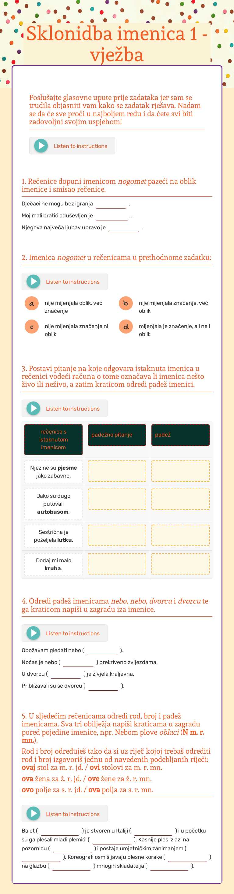 Sklonidba imenica 1 - vježba worksheet preview image