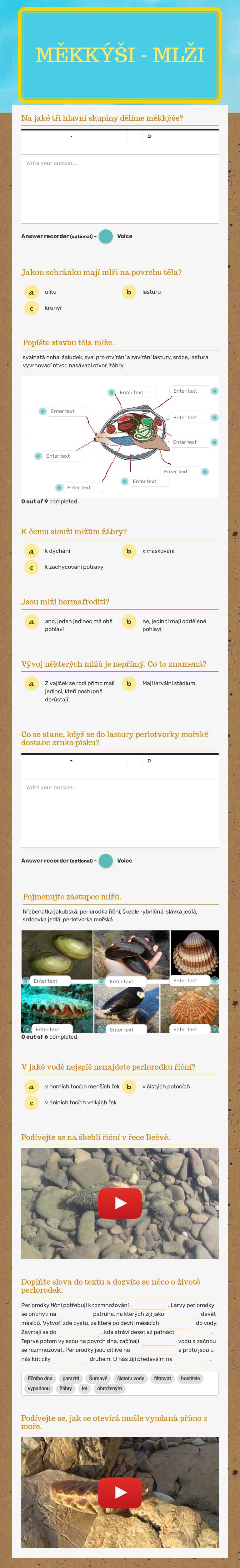 MĚKKÝŠI - mlži Grade 6 worksheet preview