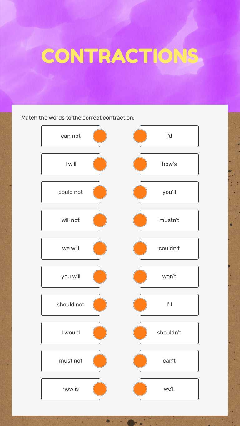 CONTRACTIONS worksheet preview image