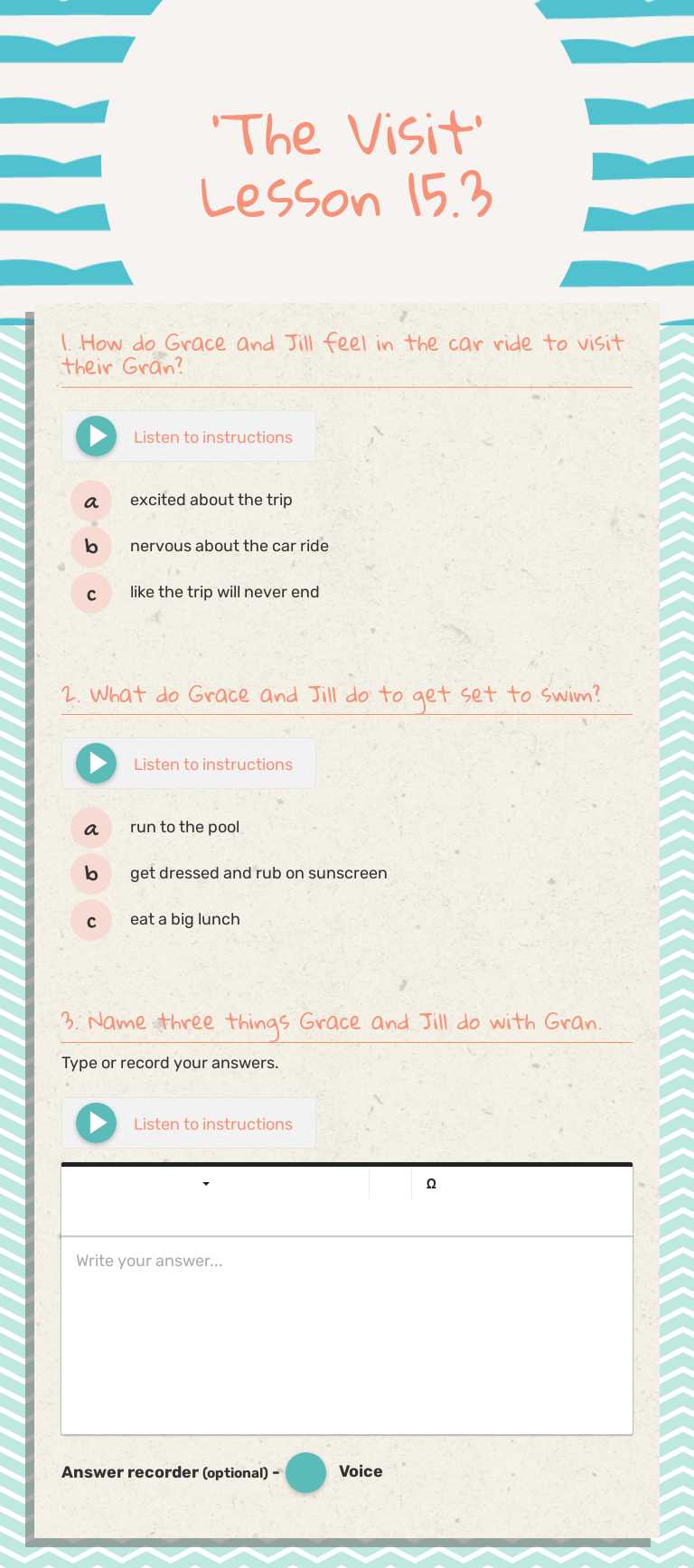 'The Visit'     Lesson 15.3 Grade 1 worksheet preview