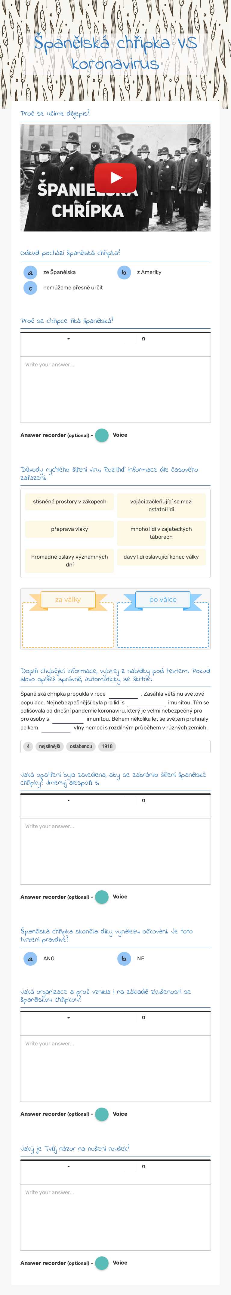Španělská chřipka          VS koronavirus worksheet preview image