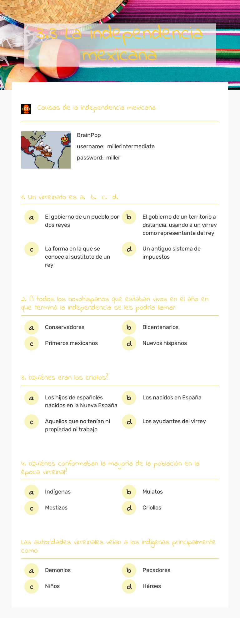 3.3 La independencia mexicana worksheet preview image