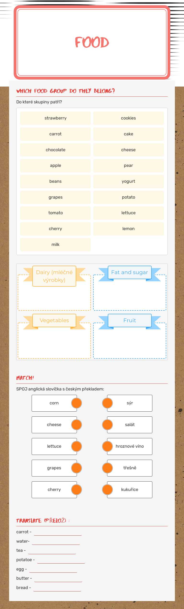 Food worksheet preview image