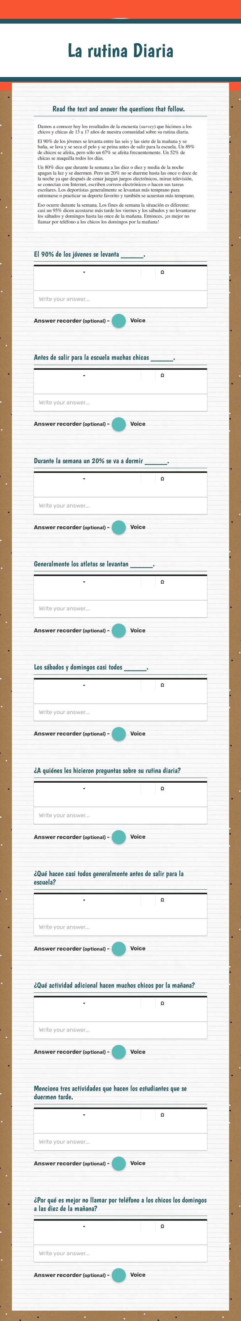 La rutina Diaria worksheet preview image