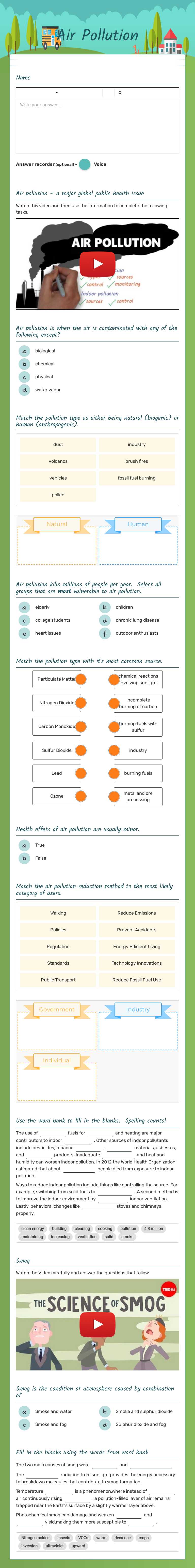 Air Pollution Grade 10 worksheet preview