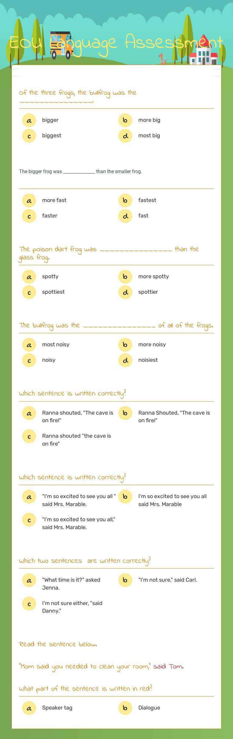 EOU Language Assessment worksheet preview image