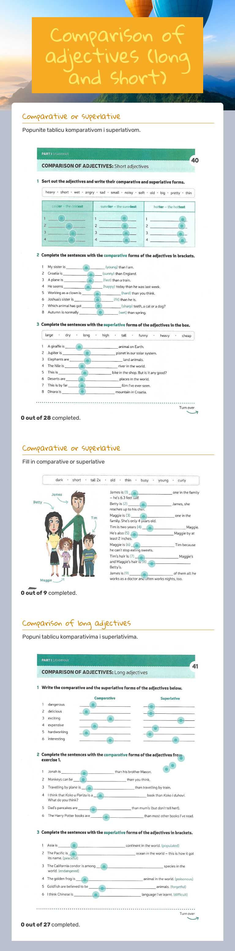 Comparison of adjectives (long and short) worksheet preview image