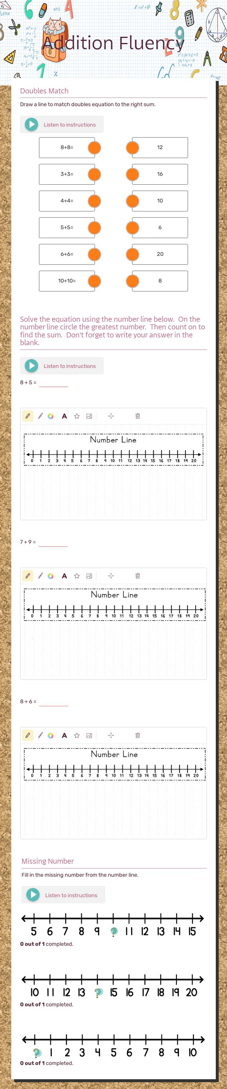Addition Fluency worksheet preview image
