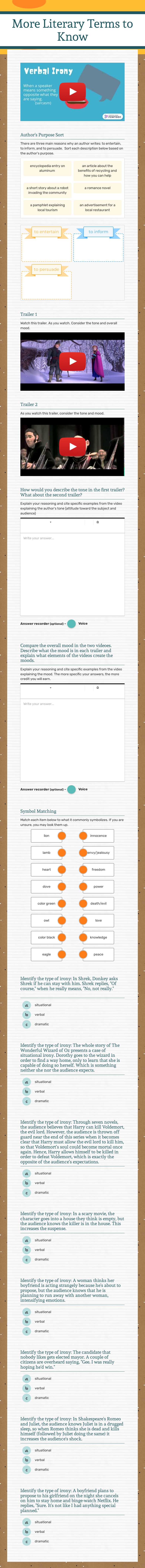 More Literary 
Terms to Know worksheet preview image