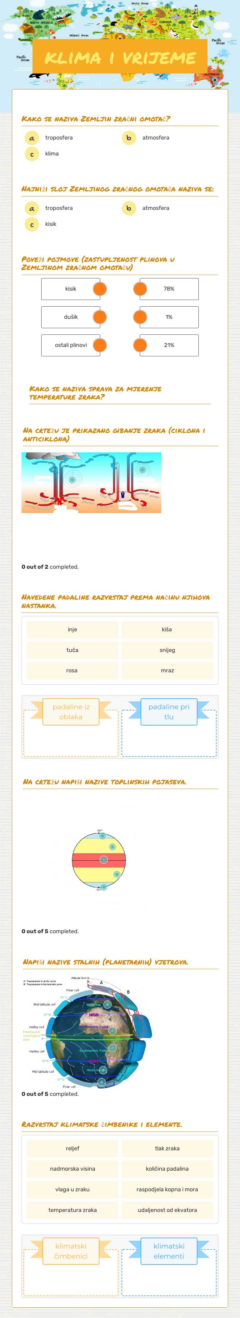 klima i vrijeme Grade 6 worksheet preview