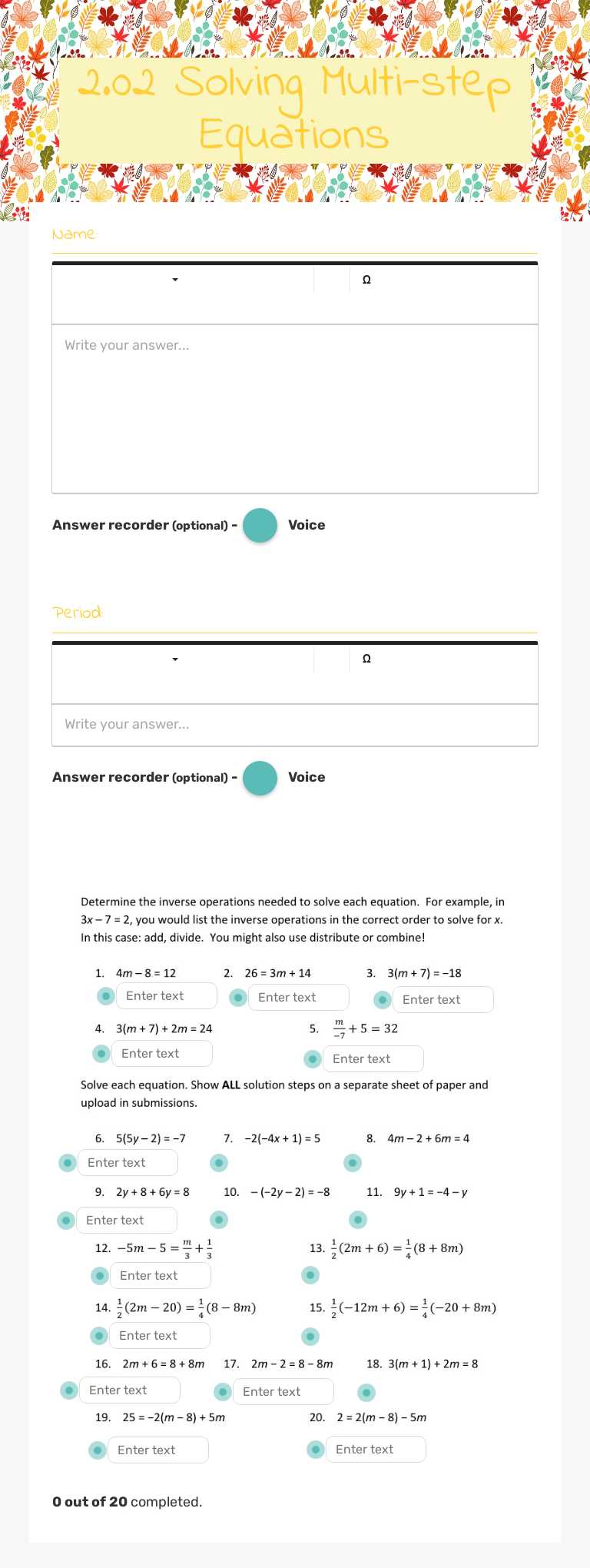 2.02 Solving Multi-step Equations worksheet preview image