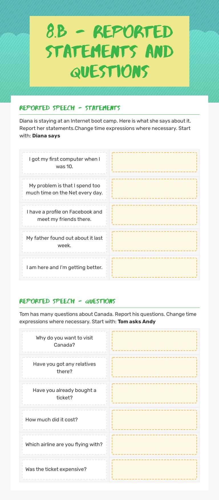 8.b - REPORTED STATEMENTS AND QUESTIONS worksheet preview image