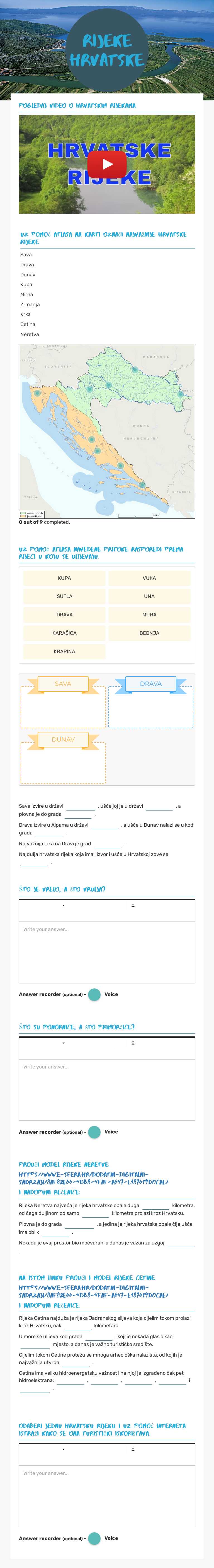 Rijeke HRvatske worksheet preview image