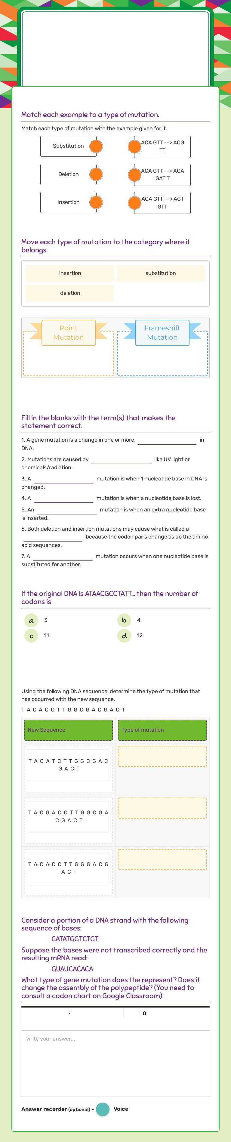genetic Mutations worksheet preview image