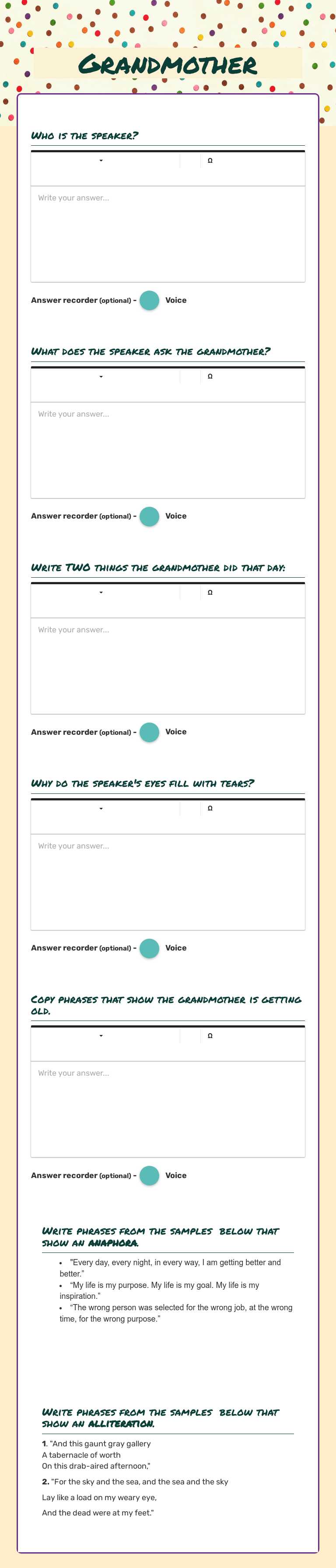 Grandmother worksheet preview image