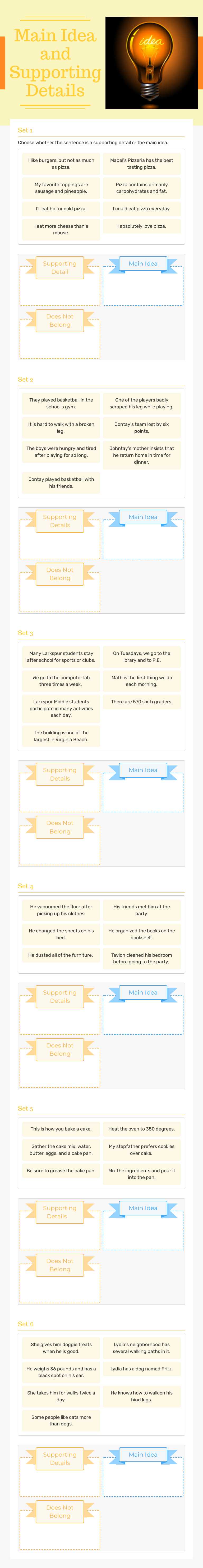 Main Idea and Supporting Details worksheet preview image
