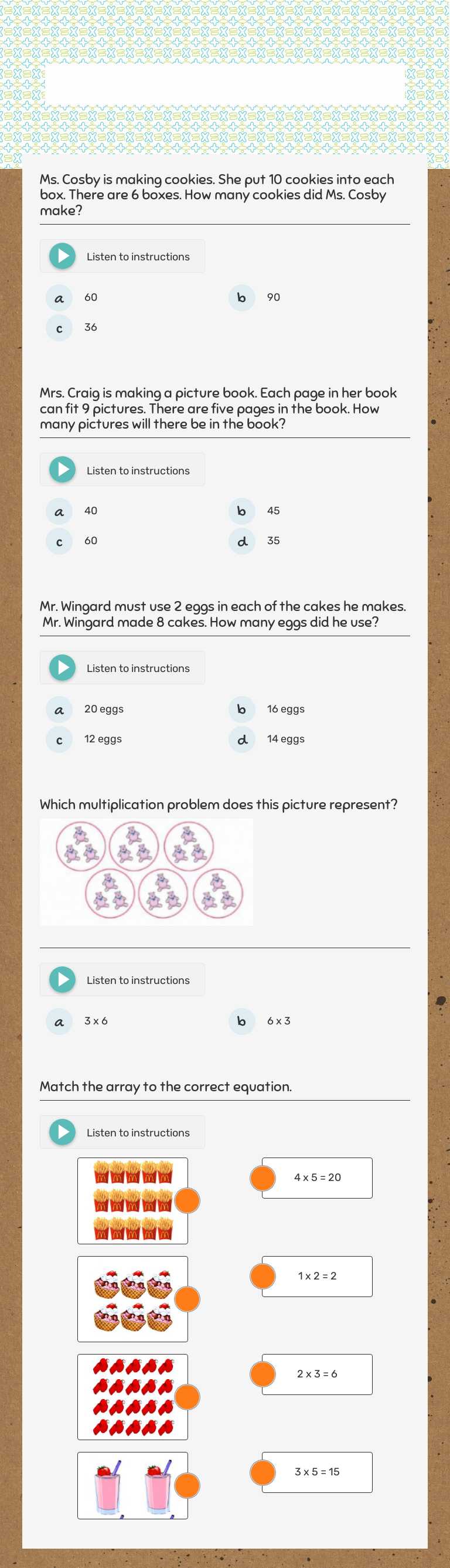 Multiplication Quiz x1,2,5,10 worksheet preview image