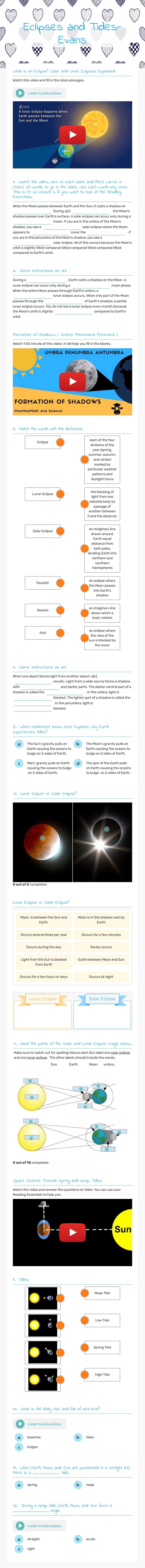 Eclipses and Tides-Evans worksheet preview image