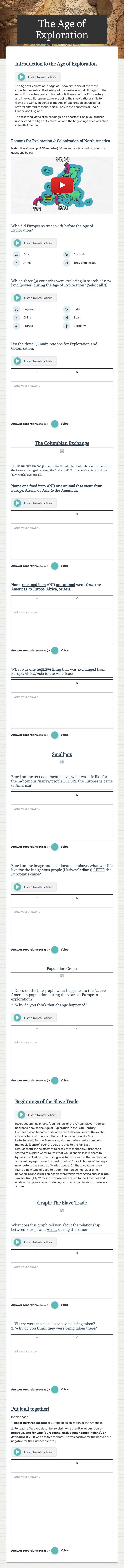 The Age of Exploration worksheet preview image