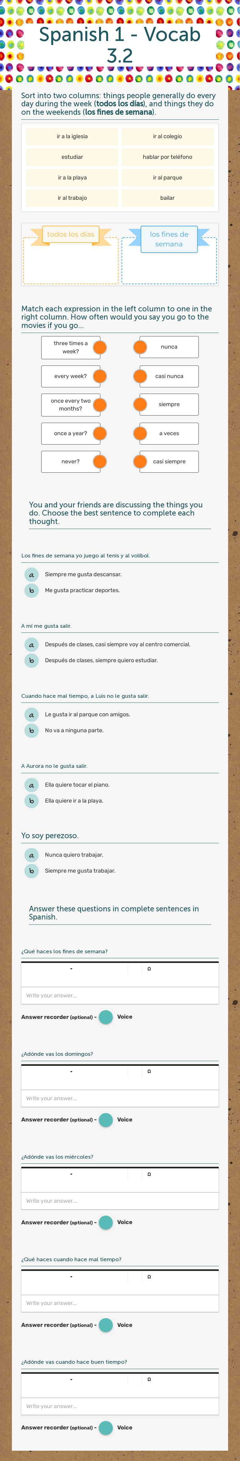 Spanish 1 - Vocab 3.2 worksheet preview image