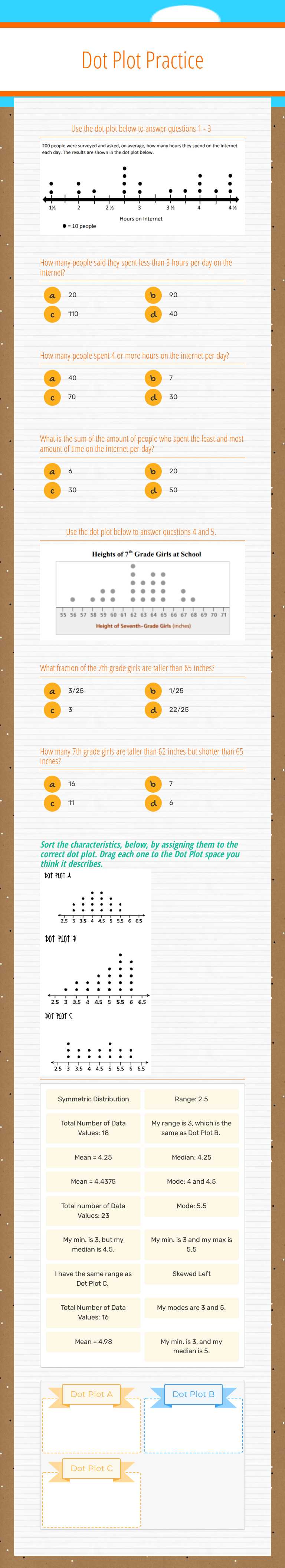 Dot Plot Practice worksheet preview image