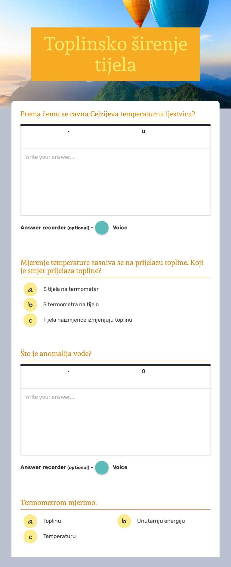 Toplinsko širenje tijela worksheet preview image