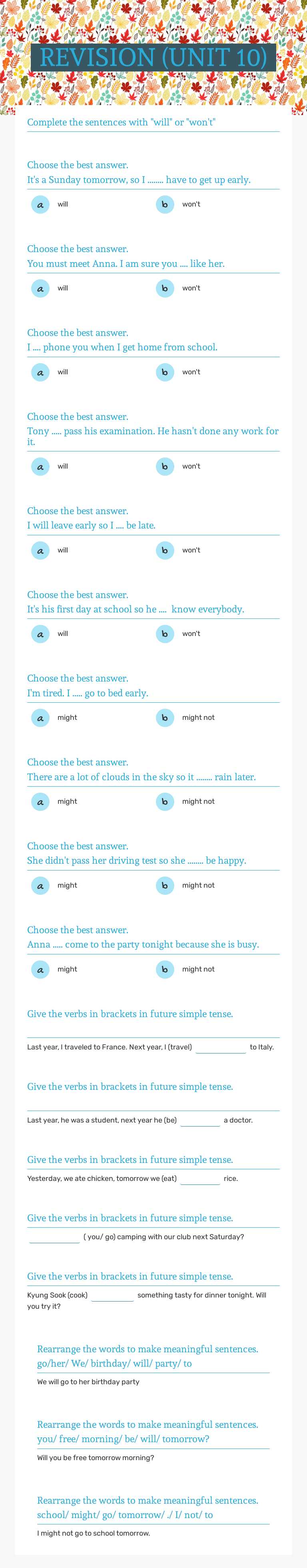 REVISION (UNIT 10) worksheet preview image