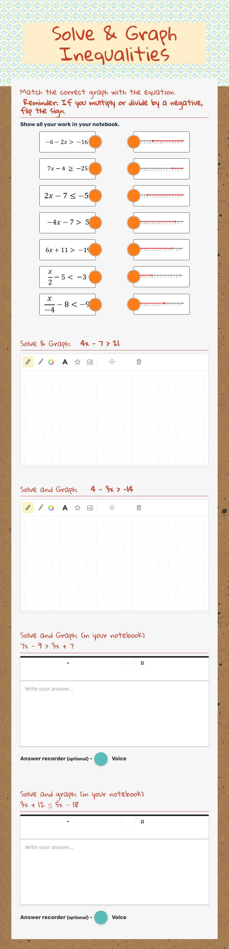 Solve & Graph Inequalities worksheet preview image
