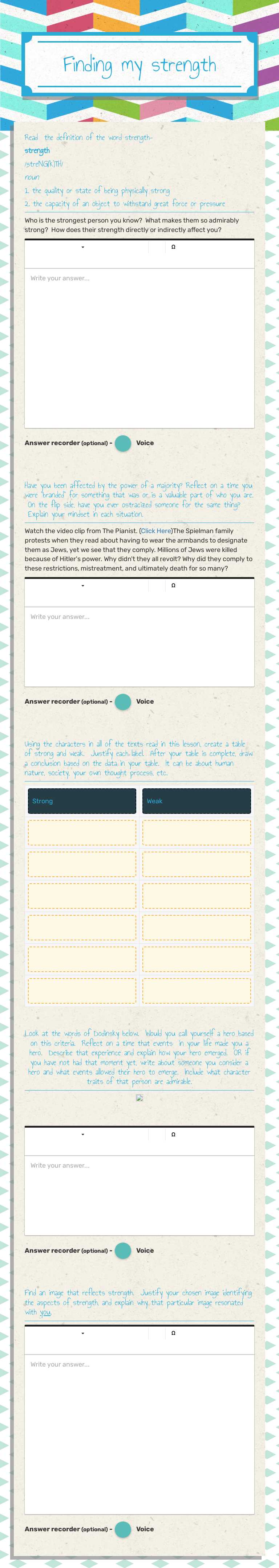 Finding my strength worksheet preview image